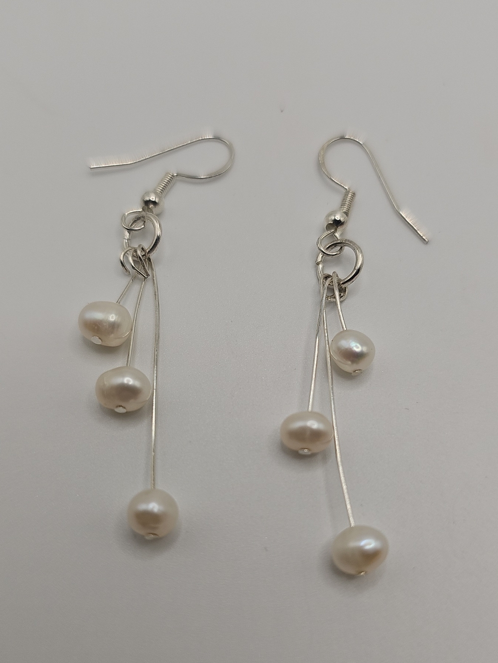Sterling Silver Elegant White Pearl Drop Earrings - Very Good Used Condition
